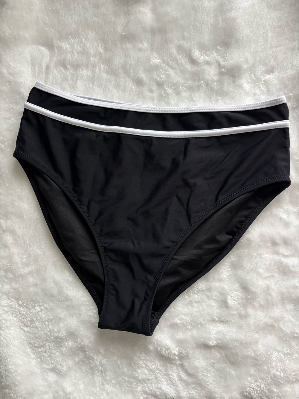 Blooming Jelly Women’s Black High-Waist Swim Bottom with White Trim